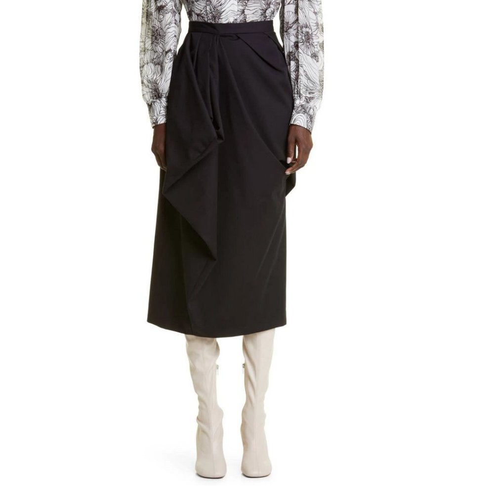 Auc NWT Dries Van Noten Salfa Draped gabardine Midi Black Skirt - Picture 6 of 14